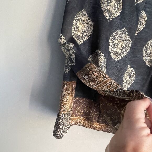 PAUW Amsterdam Silk Pleated Skirt Size 2 US 8 Blue Brown Baroque Pattern Luxury - Picture 6 of 12